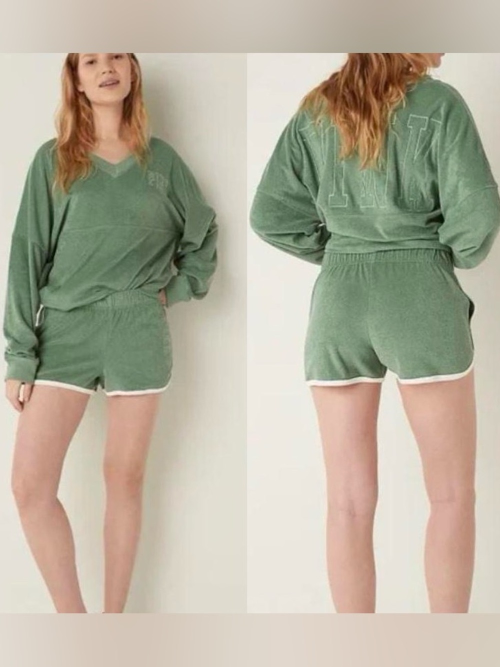 NWT Victoria’s Secret PINK Green Terry Shorts with pockets, size S